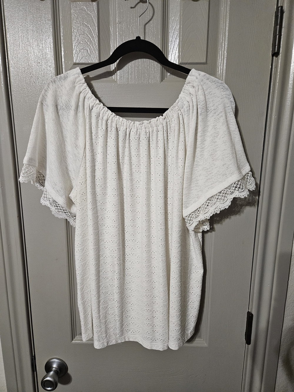 Cato White Off-Shoulder Eyelet Lace Sleeve Blouse - Picture 2 of 3